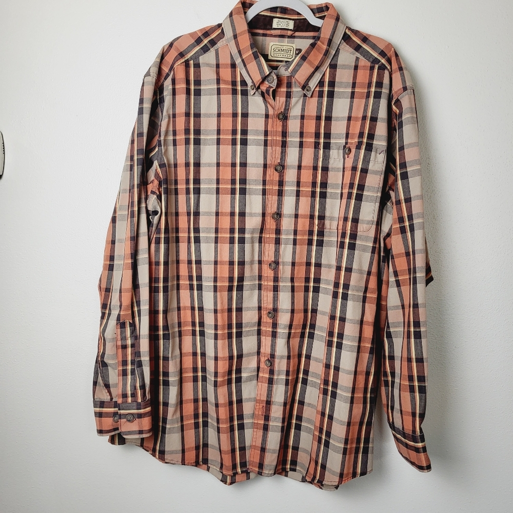 C E Schmidt‎ Workwear Plaid Long Sleeve Cotton Blend Button Shirt Men's size XLT